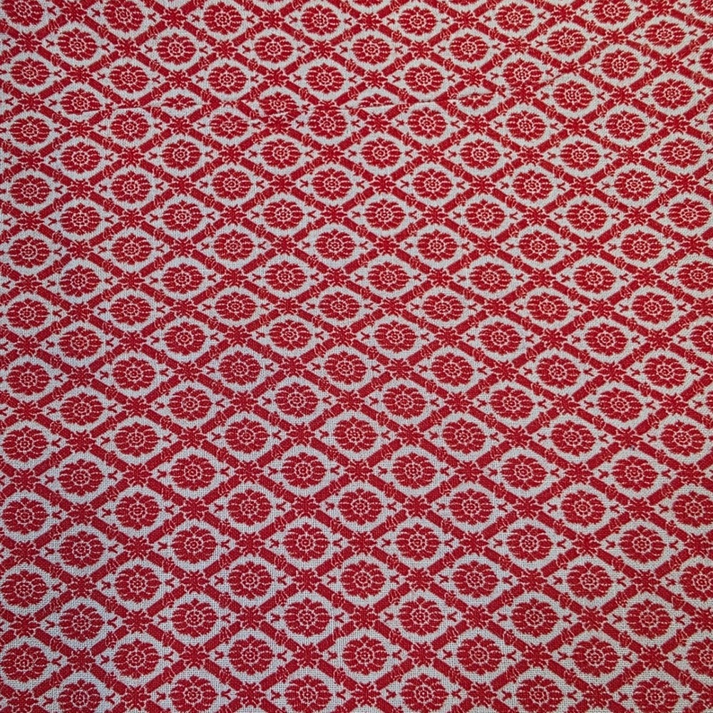 Fabric Red White Floral Diamond Geometric 35in x 1yd